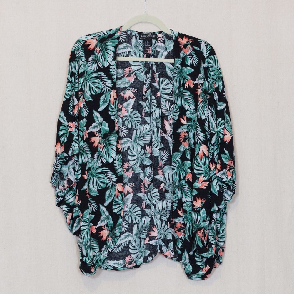 Black tropical print cover up